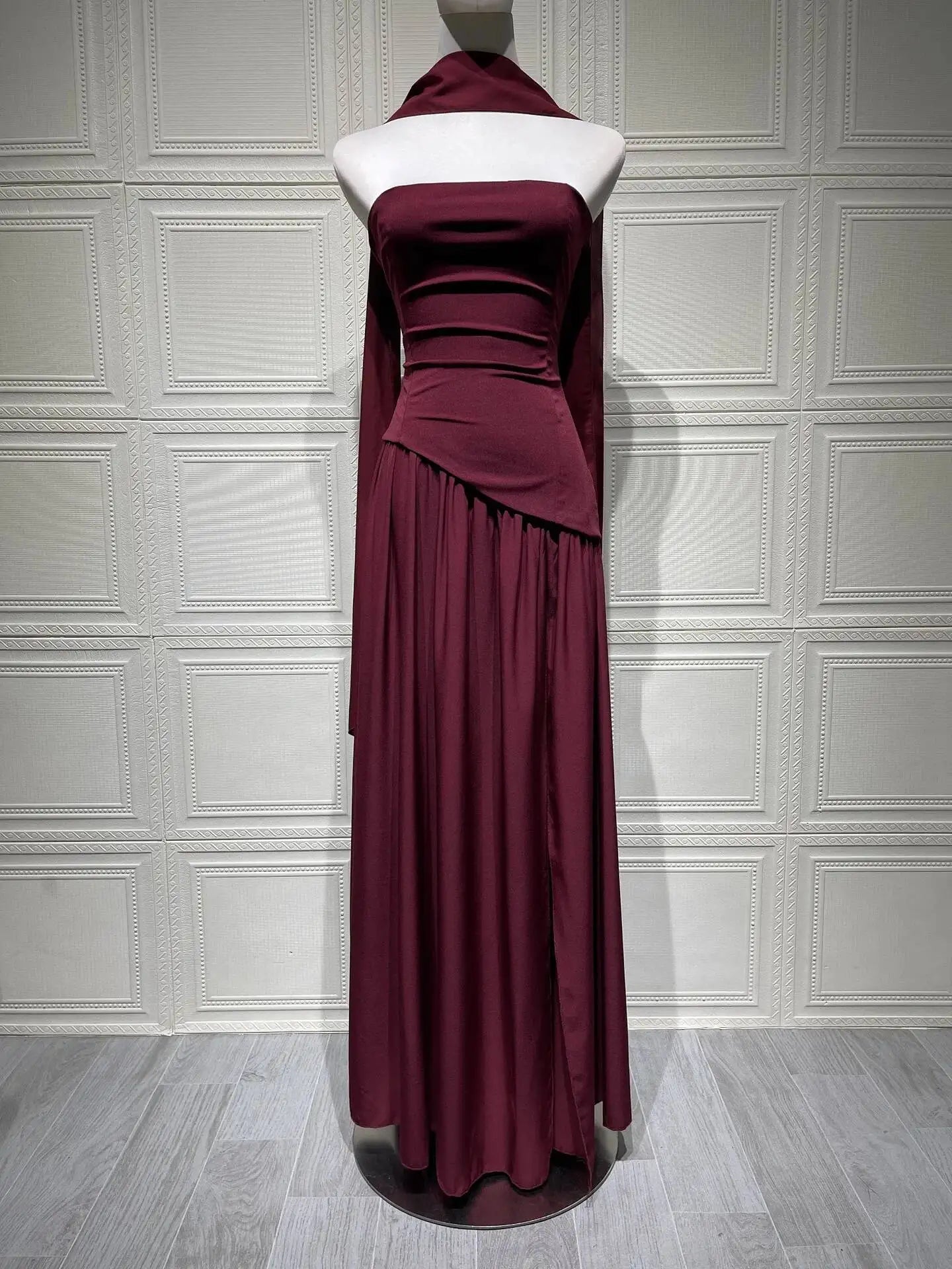 Giyu Sexy Evening Party Dresses Women 2025 Autumn Summer Maxi Long Dress Elegant Strapless Split Backless Pleated Dress