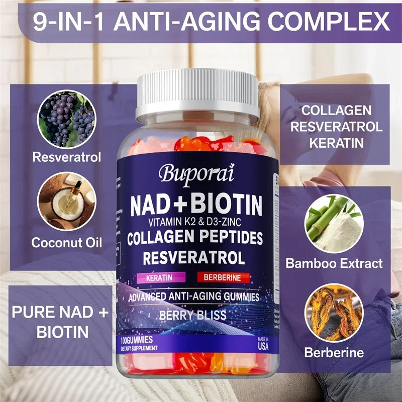 Xemenry NAD+ Resveratrol Berberine & Biotin Anti-Aging Gummies – Cellular Energy, Healthy Aging & Metabolism Support (30/60/100 Gummies)