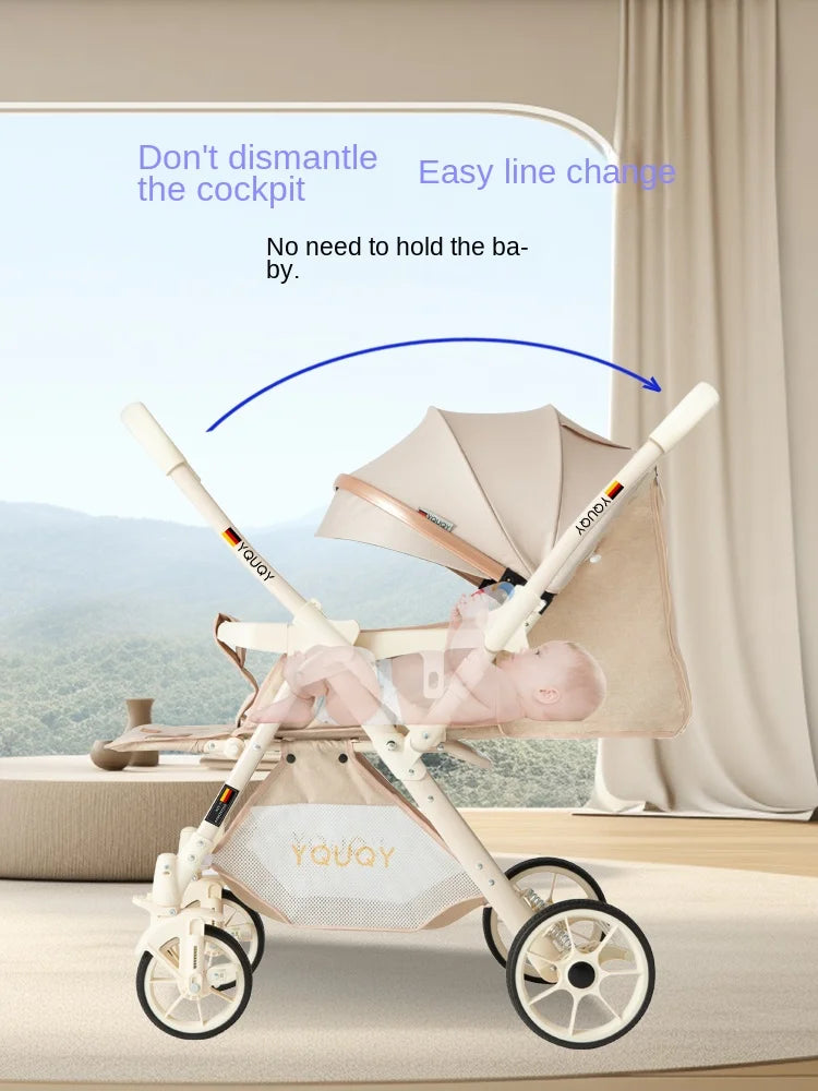 Baby Stroller Two-way Pushchair Can Sit and Lie Large Seat 0 to 3 Years Old Children Lightweight Folding Stroller Large Wheels