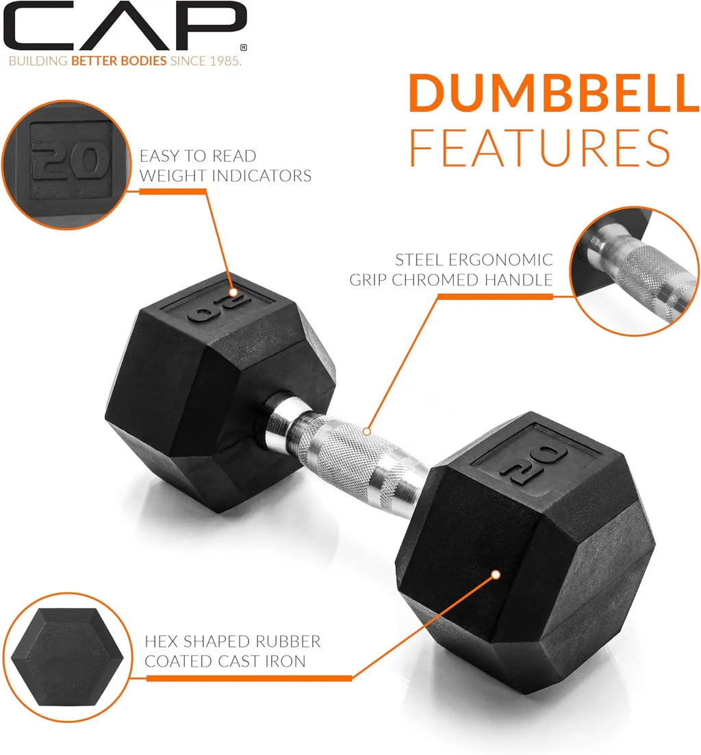 Coated Hex Dumbbell Set | Multiple Weights 3-50lb | Home Gym Strength Training Equipment