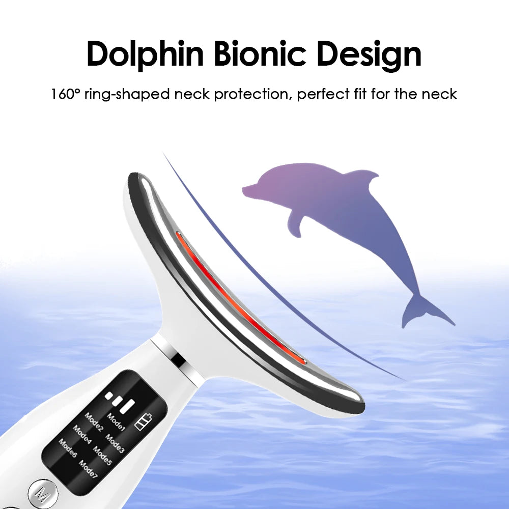Colour Light Face And Neck Beauty Instrument 7 Modes And 7 Speeds Adjustment With Curved Hand Grip Neck Beauty Instrument