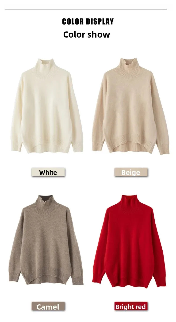 Women’s Loose Fit Turtleneck Wool Sweater – Cozy Oversized Knit, Layering Pullover (Inclusive Sizing)