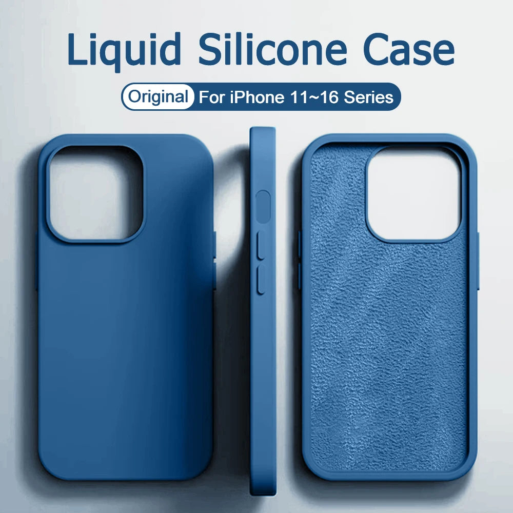 Original Liquid Silicone Case For Apple iPhone 16 14 13 12 11 15 Pro Max Plus Official Case Shockproof Cover Phone Accessories