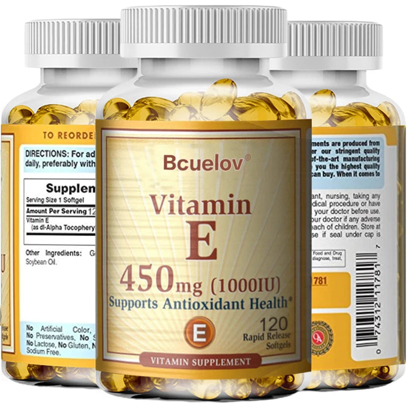 Bcuelov Vitamin E 1000 IU 450mg - for skin, hair, circulatory health, immune system support - antioxidant supplement