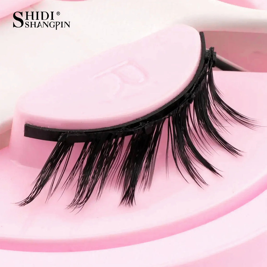 SHIDISHANGPIN 3D Magnetic False Eyelashes — Reusable, Glue-Free, Natural Long & Fluffy Look (1 Pair + Curler)