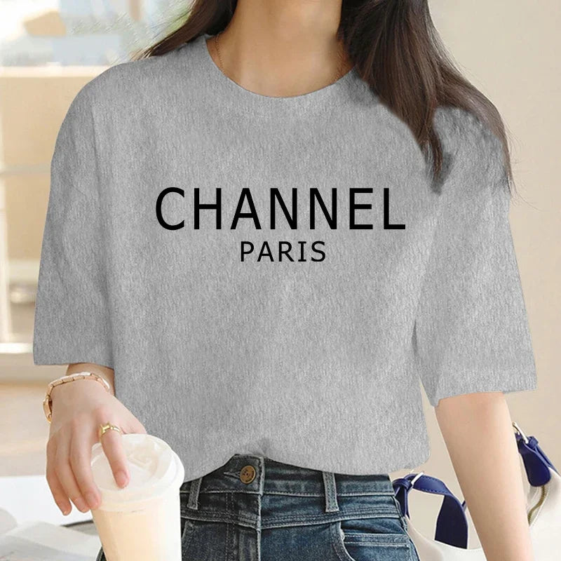Women’s “CHANNEL” Graphic T-Shirt – Casual O-Neck Short Sleeve, Machine Washable