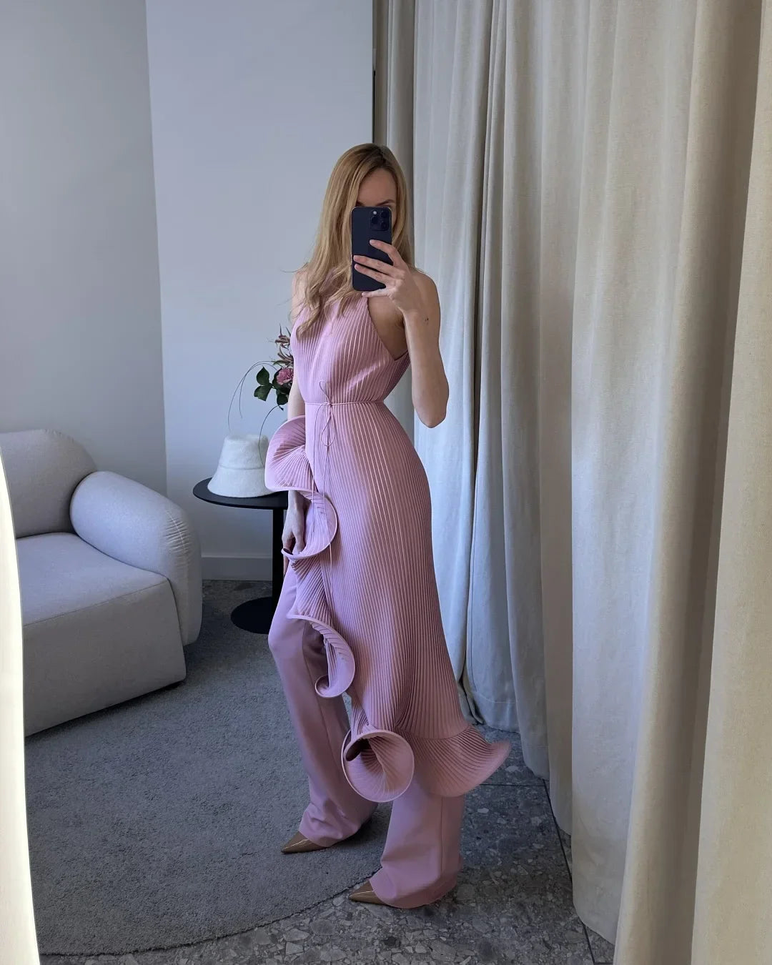 Women Romantic Yellow Halter Maxi Dress Ribbed Knit Ruffled High-slit Slim-fit Vestido 2026 Lady New Spring Trendy Fashion Robes