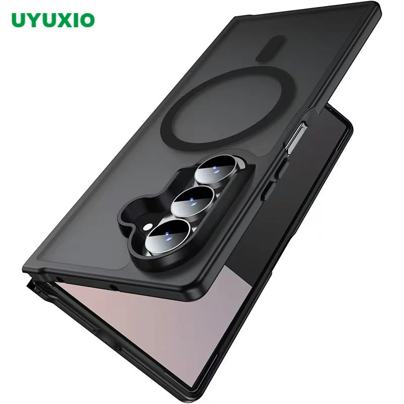 UYUXIO Translucent Magnetic Mobile Phone Case for Samsung Galaxy Z Fold 7 Wireless Charging Cases Rugged Slim Cover with Magnet