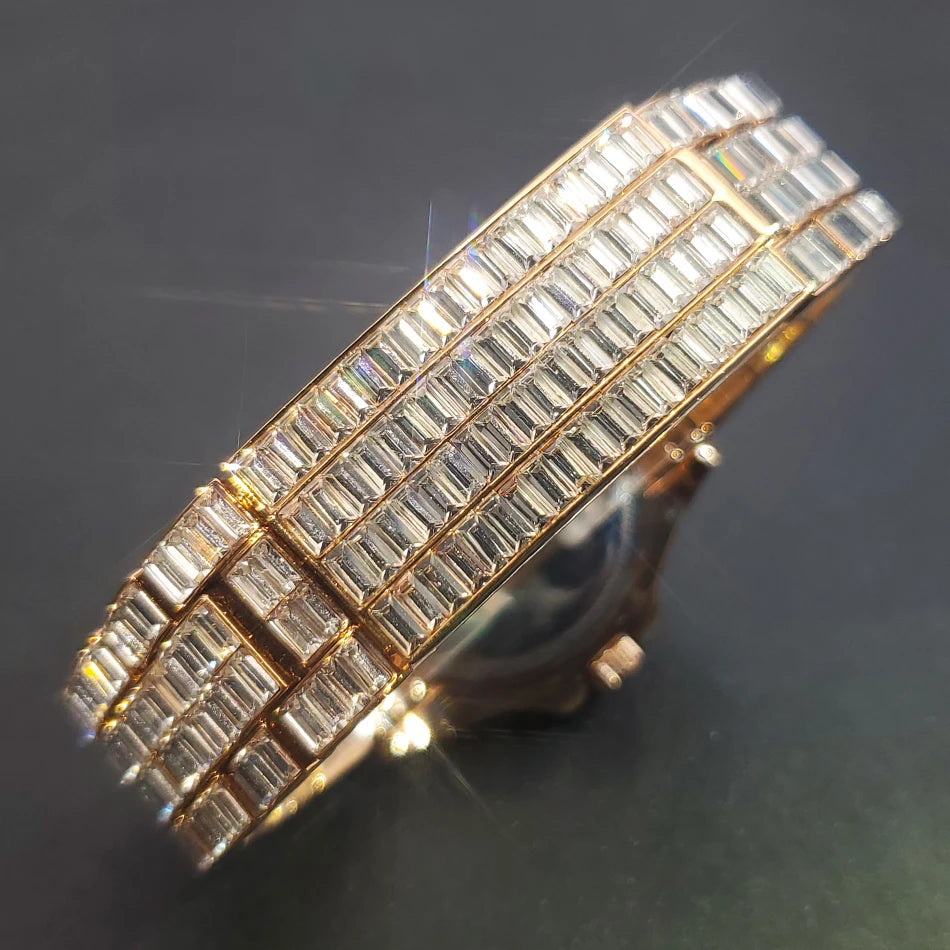 MISSFOX Full Iced-Out Men’s Watch | Luxury Diamond Silver Stainless Steel Quartz with Auto Date