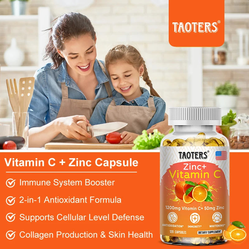 Taoters Vitamin C + Zinc — Immune & Skin Support (120 Capsules)