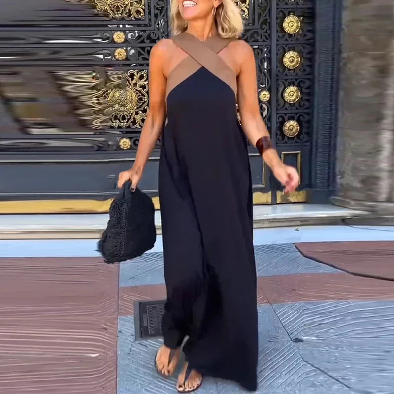 Vestido Sexy Cross Halter Sling Long Dress Women Spring Off Shoulder Hollow Party Dress Summer Sleeveless Backless Holiday Dress