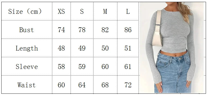 Women’s Slim Fit Long Sleeve Crop Top – Basic Layering Tee for Spring & Fall Fashion (Y2K Style)