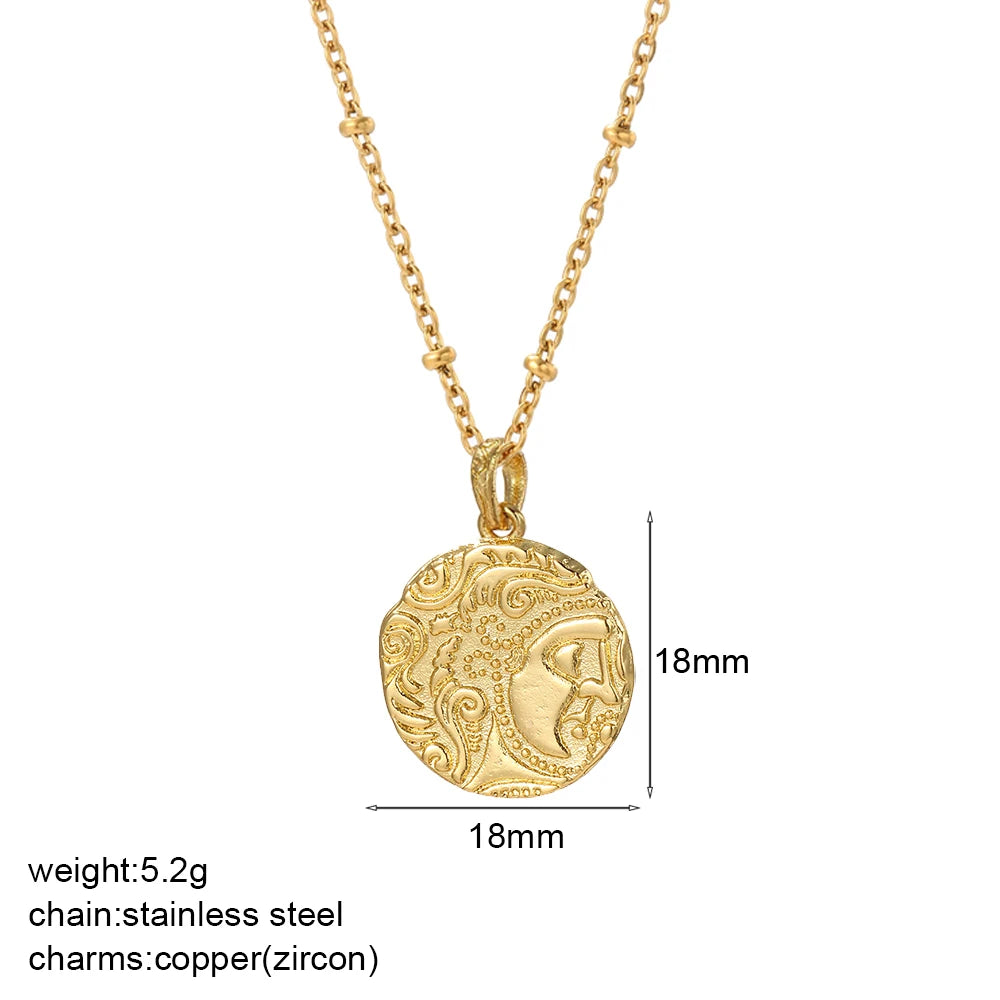 Vintage Gold Coin Pendant Necklace | Adjustable Portrait Chain for Women