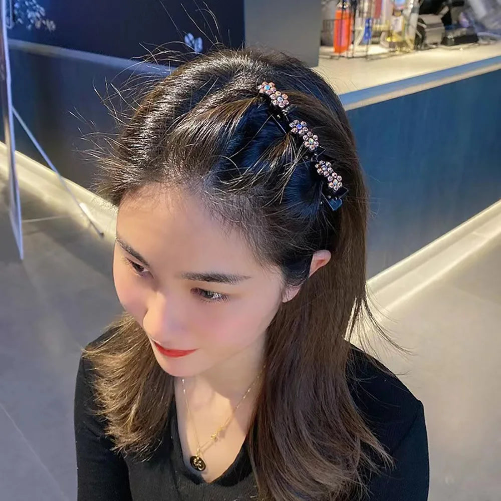 New Fashion Sparkling Crystal Stone Braided Hair Clips 6 Flower Hair Accessory For Women Girls
