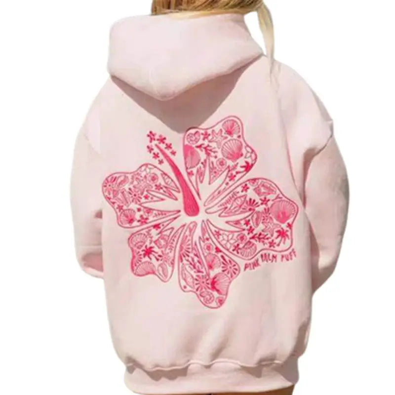 2025 Women's Embroidered Hoodie Long Sleeve Kangaroo Pocket Drop Shoulder Casual Pullover Sweatshirt