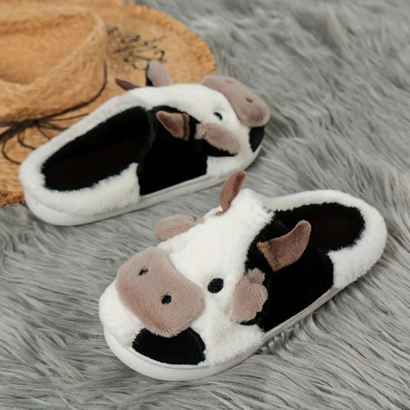 Soft Cow Slippers for Women - Cozy Animal-Themed Home Shoes Fluffy Winter Shoes for Women House Slippers