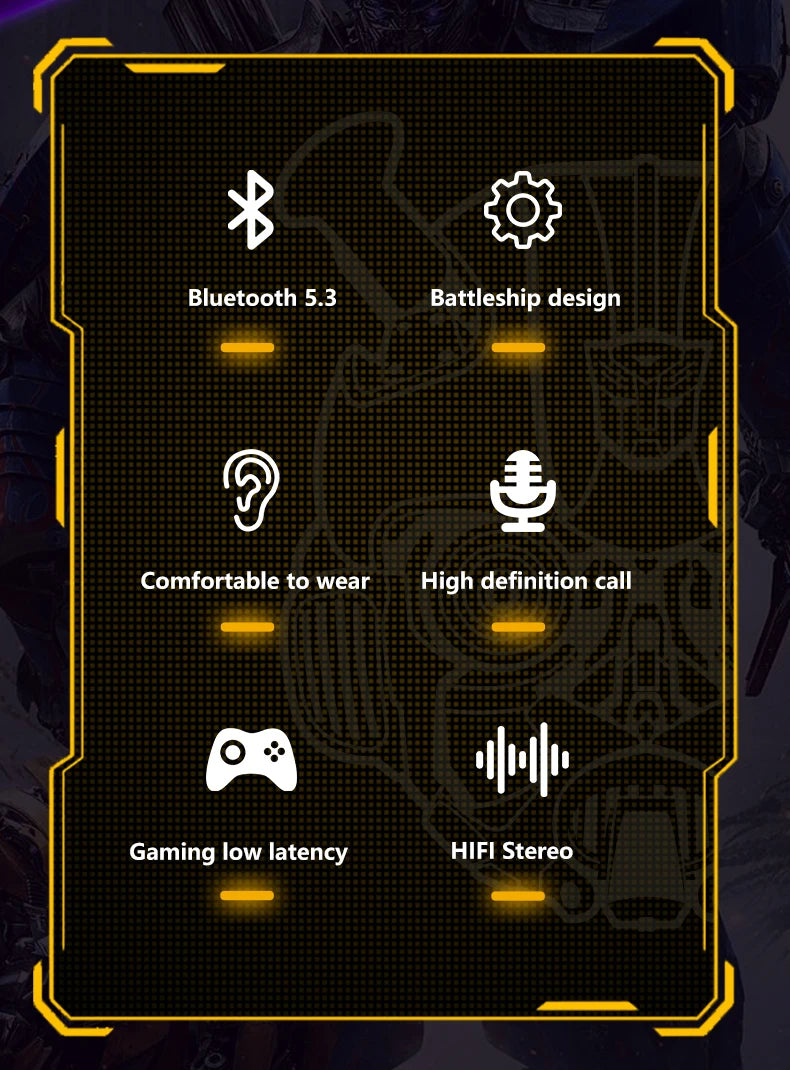 TRANSFORMERS TF-T01 TWS Earbuds — Bluetooth 5.3, Dual Mode, Low Latency