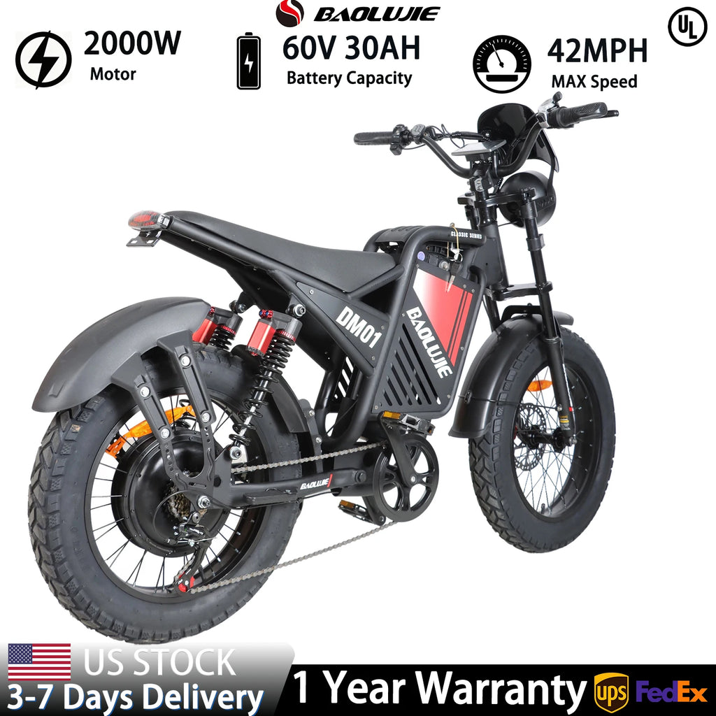 BAOLUJIE DM01 Electric Bike for Adults — 60V 2000W, Up to 42 MPH, Long-Range