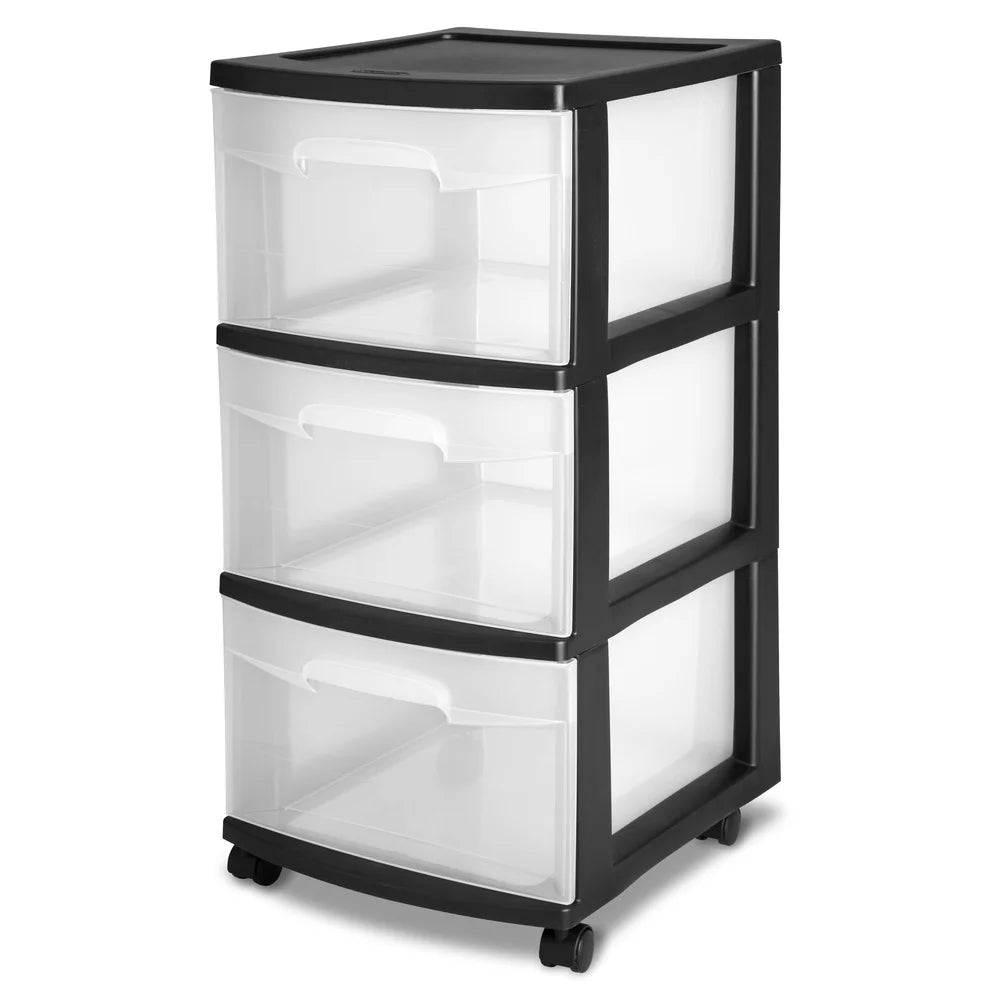 3-Drawer Rolling Storage Cart – Clear Drawers