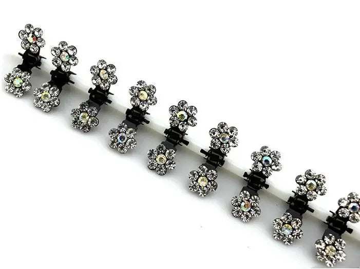 Mini Rhinestone Hair Clips Women Girls Crystal Flower Hair Claws Shiny Metal Hairpins Kids Party Headwear Hair Accessories
