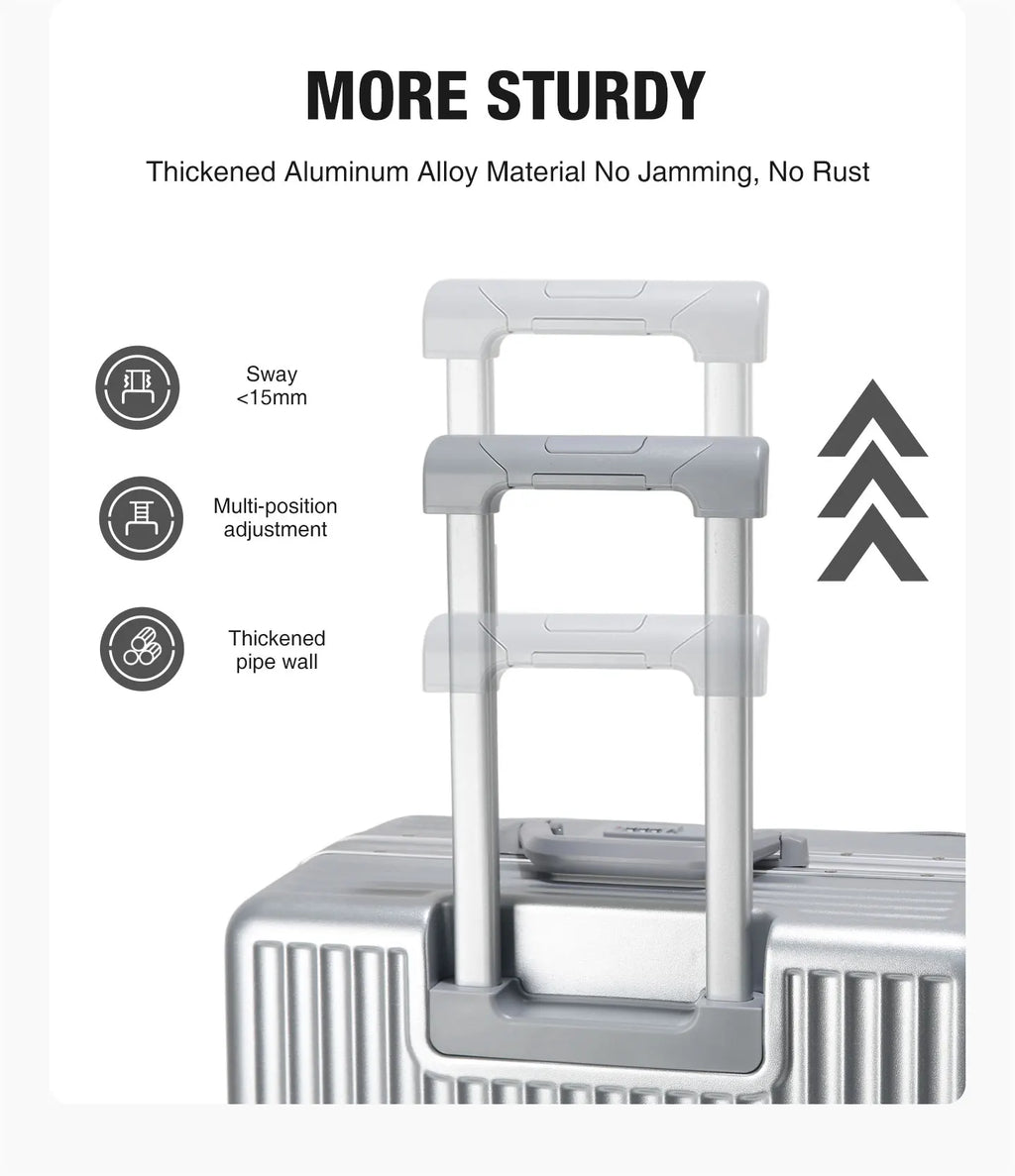 AIWEINY Aluminum Frame Suitcase PC Hard Shell Pressure-Resistant Travel Luggage, 360° Silent Swivel Wheels, with TSA Lock.