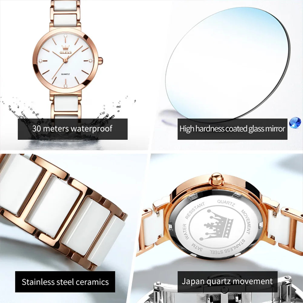 OLEVS New Fashion Ceramics Watchstrap Quartz Women Watch Waterproof Luxury Brand Watch For Women Date Clock Gift