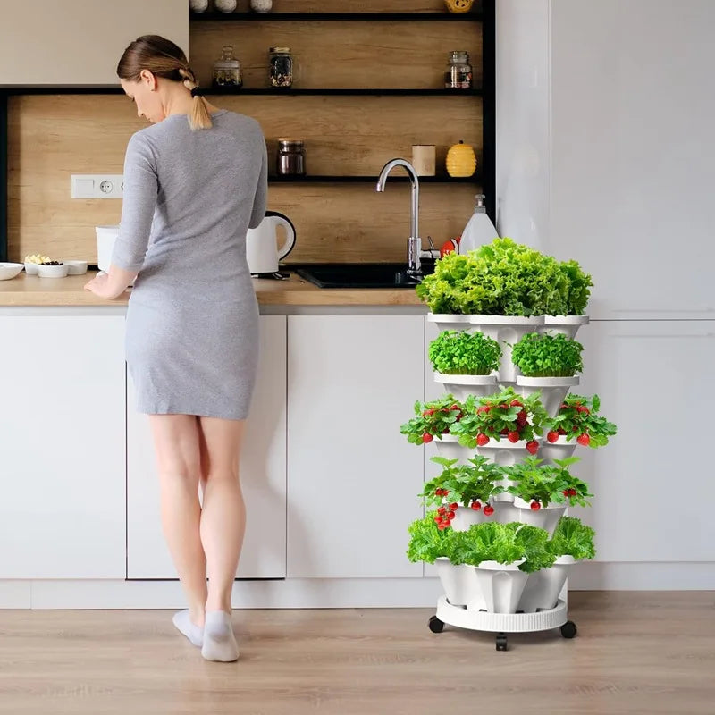 DIY Garden Vertical Planter — Stackable Tower with Movable Tray (PP Plastic)