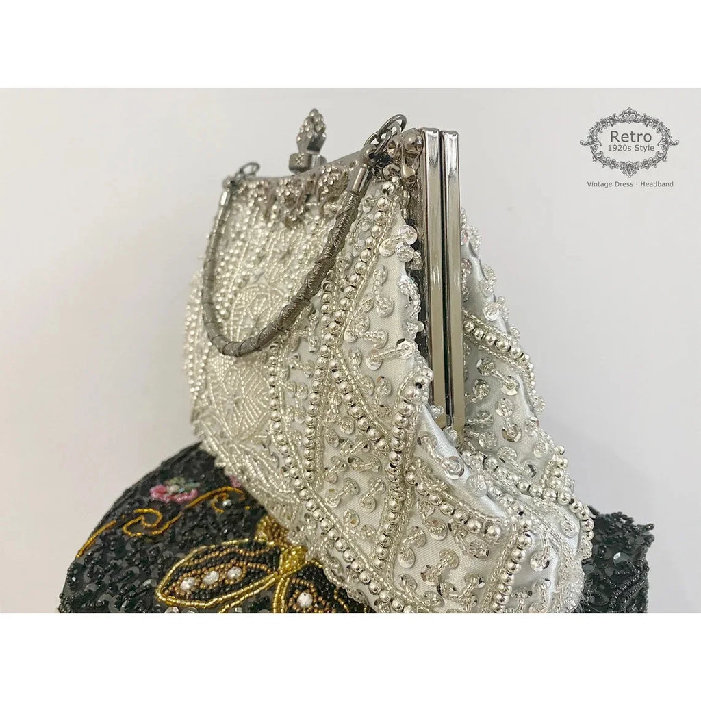 Lost in Vintage Clutch Handbag Beaded and Sequin Kiss-lock Closurer Shoulder Bag Crossbody Detachable ChainProm Evening Party