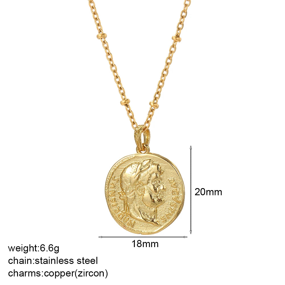 Vintage Gold Coin Pendant Necklace | Adjustable Portrait Chain for Women