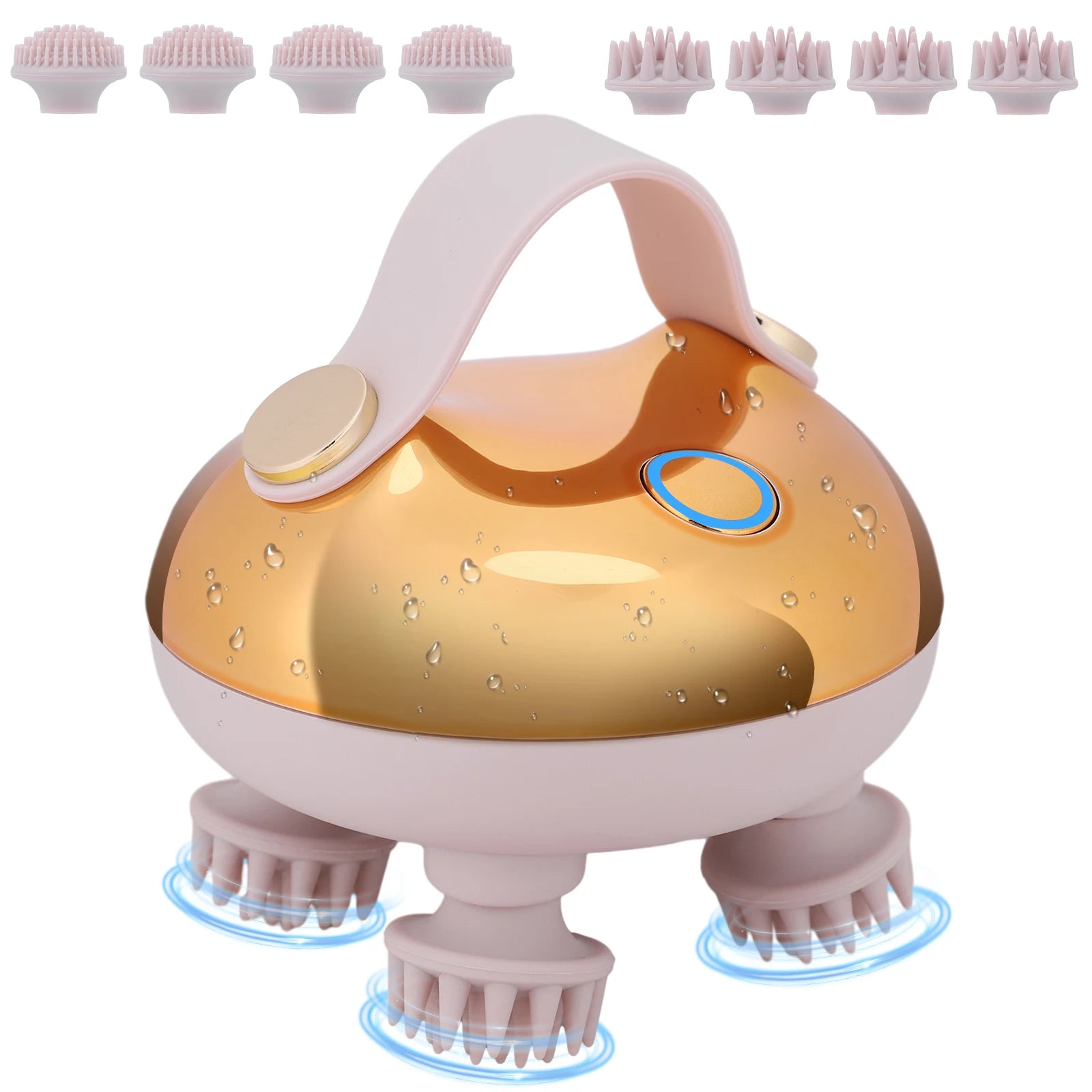 Portable Head Massager with 8 Silicone Massage Heads Handheld Hair Massager IPX7 Waterproof for Hair Growth Stress Relax