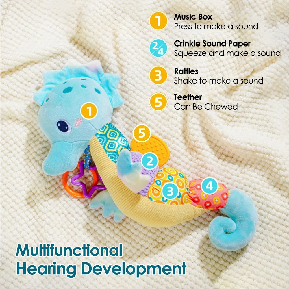 1pcs Soft Giraffe Animal Handbells Rattles Plush Infant Toddler Car Bed Hanging Toy Baby Early Education Development Handle Toys