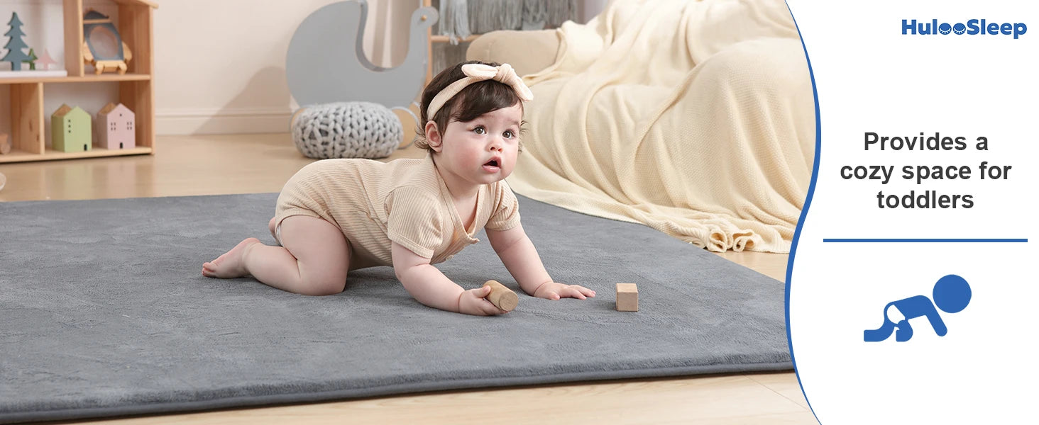 Gray Memory Foam Baby Play Mat for Playpen Thick Large Crawling Mat for Floor Soft Velvet Non-Slip for Kids Playroom Mat Rug