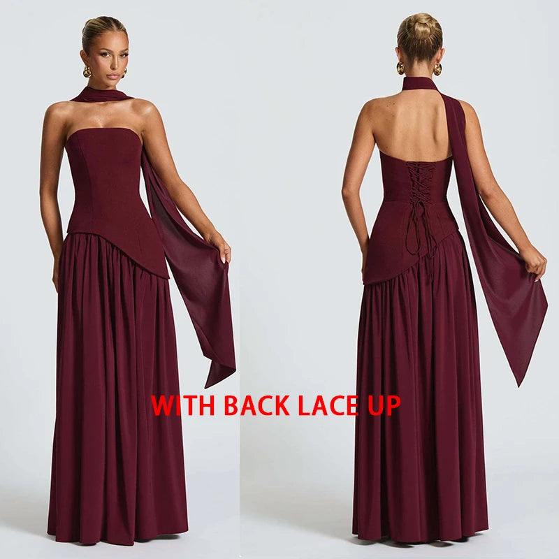 Giyu Sexy Evening Party Dresses Women 2025 Autumn Summer Maxi Long Dress Elegant Strapless Split Backless Pleated Dress