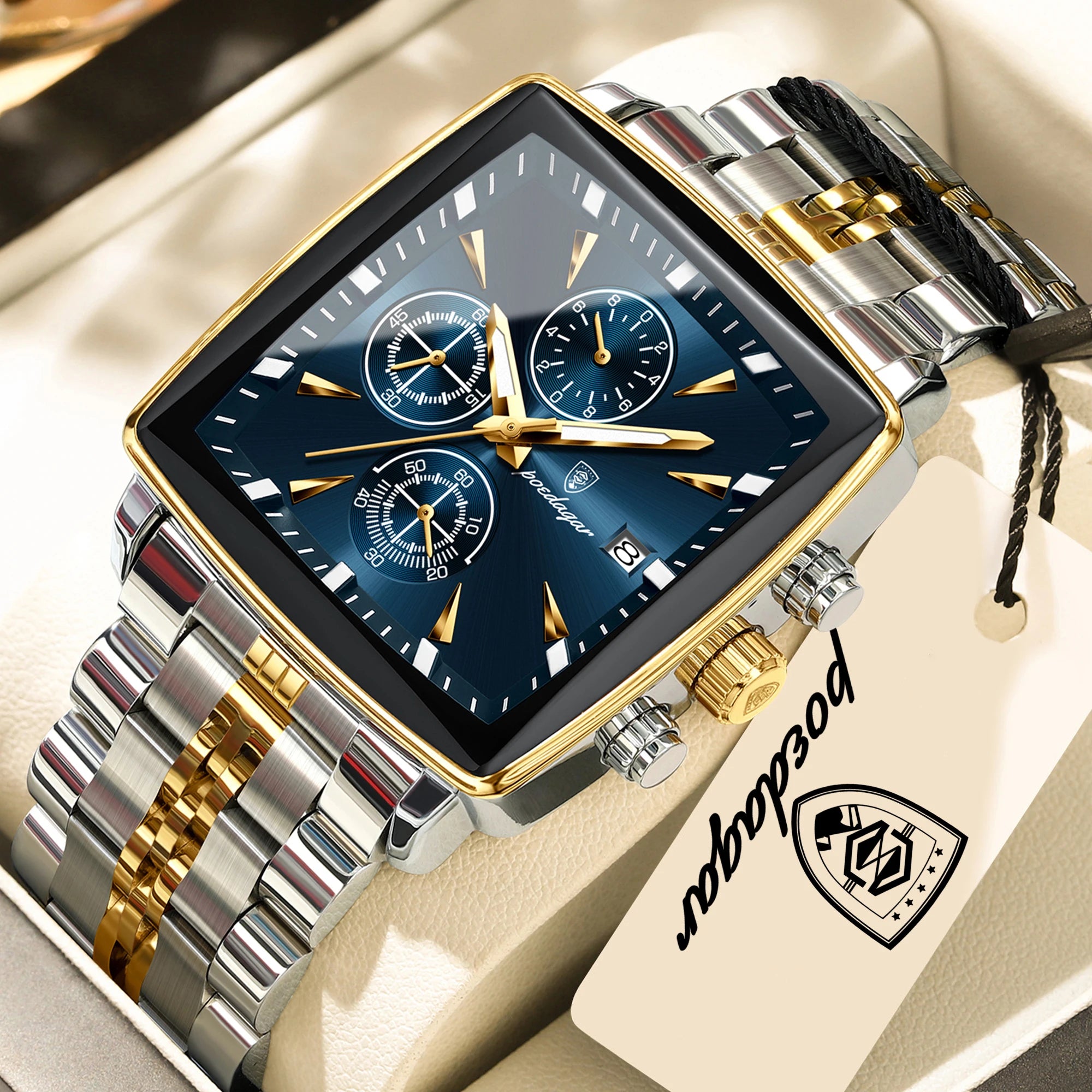POEDAGAR Top Luxury Business Male Wristwatch Waterproof Luminous Stainless Steel Men Watch Chronograph Date Men's Quartz Watches