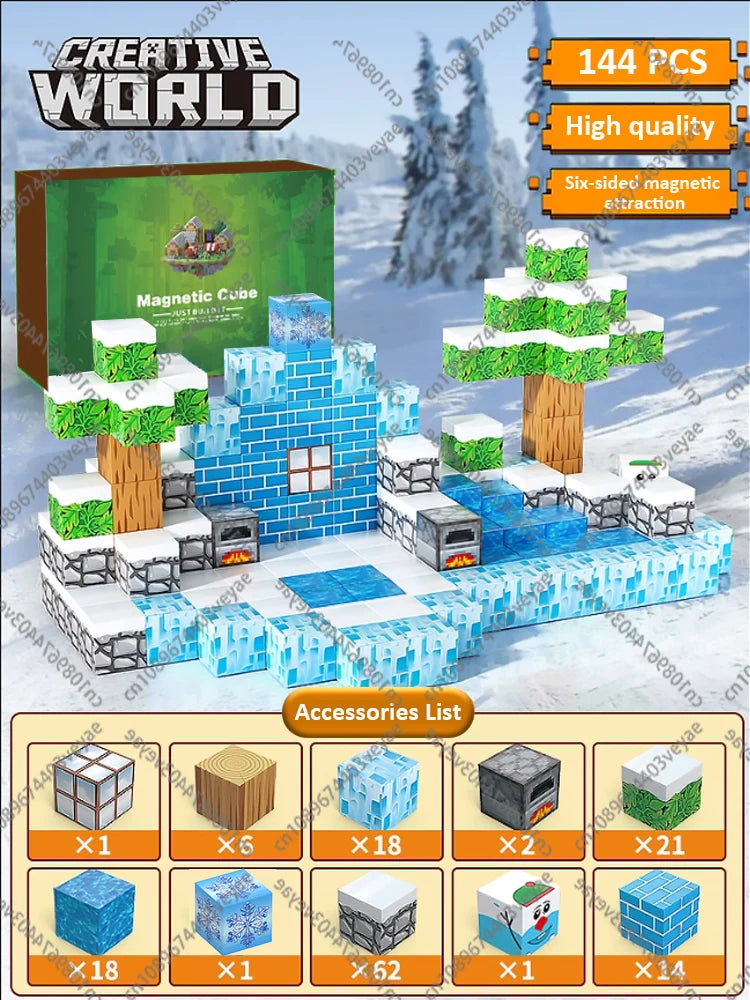 Magnetic Building Blocks Mine World Magnet Cube Set STEM Montessori Sensory Toy for Kids Boys Girls Ages 3+ DIY Model Children