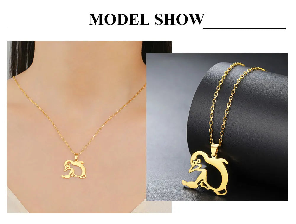 Walking Penguin Pendant Necklace | Stainless Steel Animal Chain for Women