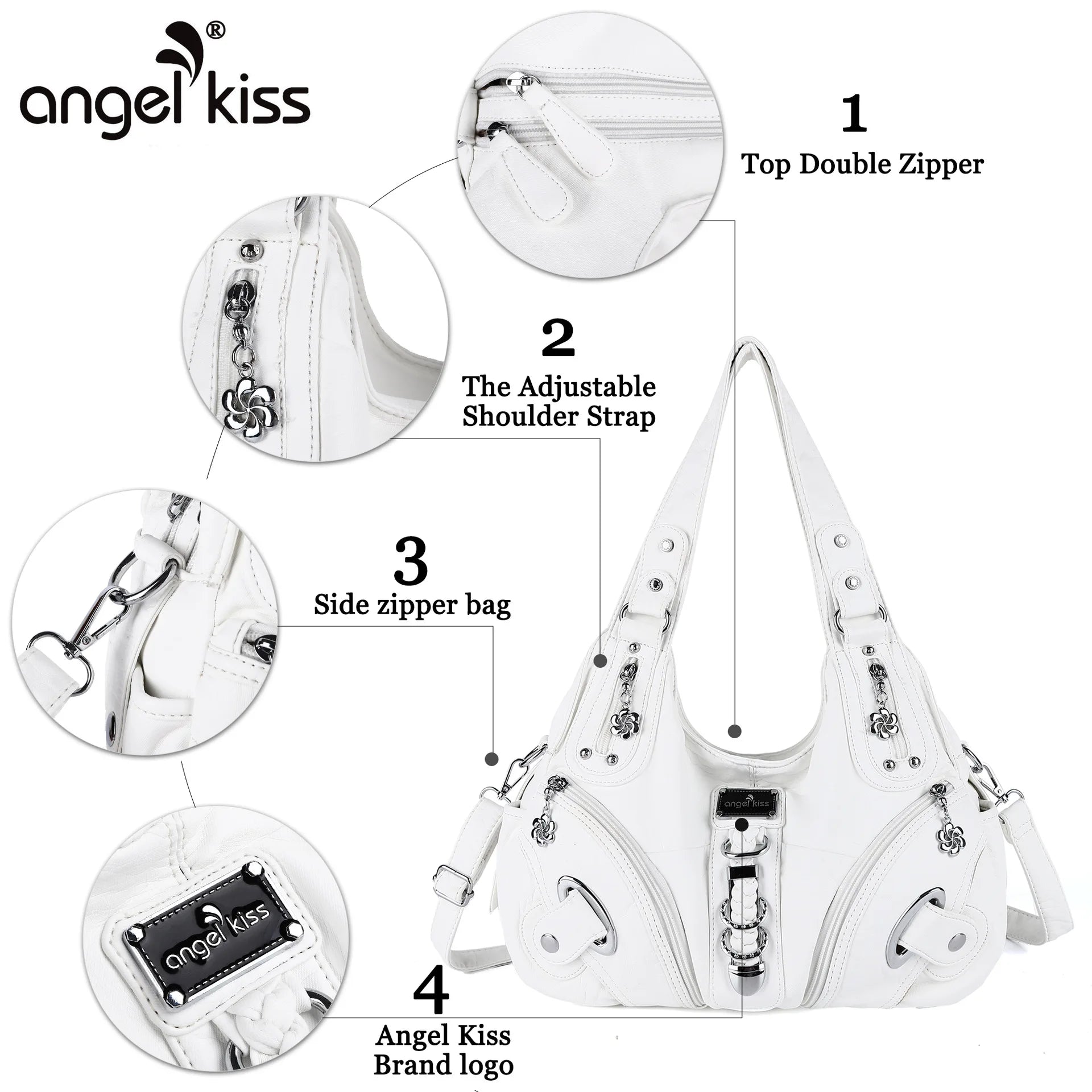 Angel kiss Women Handbags Fashion Shoulder Bag Large Black Tote Top-handle Shopping Pack Multiple Pockets Satchel Lady  Purse