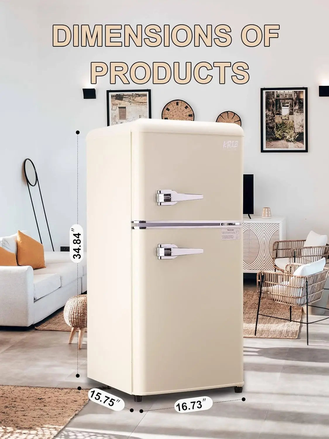 KRIB BLING 3.2 Cu.ft Compact Refrigerator, Mini Fridge with Freezer, Retro Design Small Drink Chiller for Home, Office