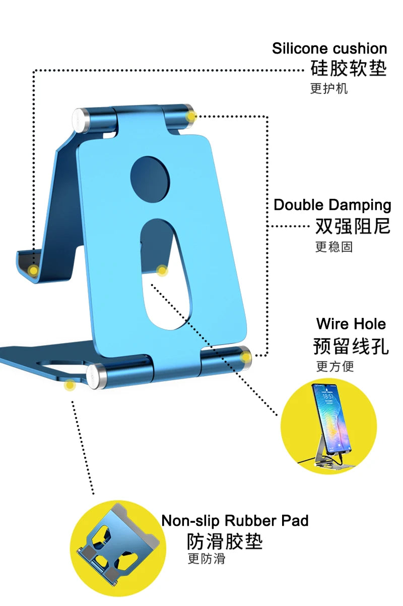 Metal Aluminum Alloy Foldable Phone Stand – Portable Desktop Holder for iPhone 13/14 Pro, Samsung, and All Smartphones