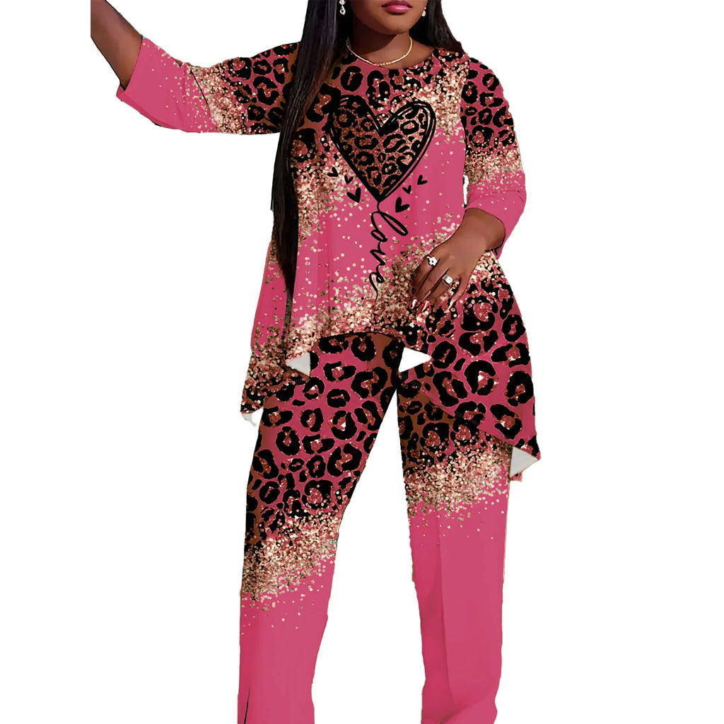 European and American fashion leisure vacation plus size women's suit shirt pants two-piece suit