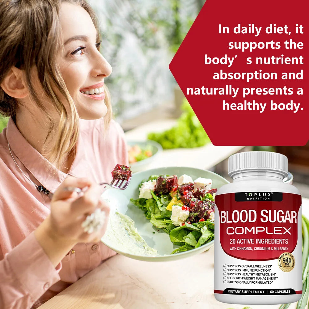 Blood Sugar Complex Supplement - Supports Healthy Blood Sugar Levels, All Natural with Cinnamon, vitamins, Non-GMO, 60 Capsules