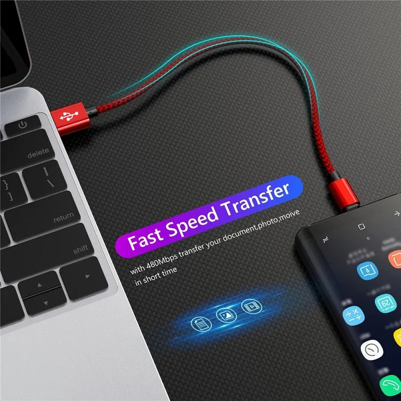 USB A to Type C 2.4A Charging Cable Nylon Data Cable For Samsung Huawei Android phone Braided TypeC Charging Device 1M 2M 3M