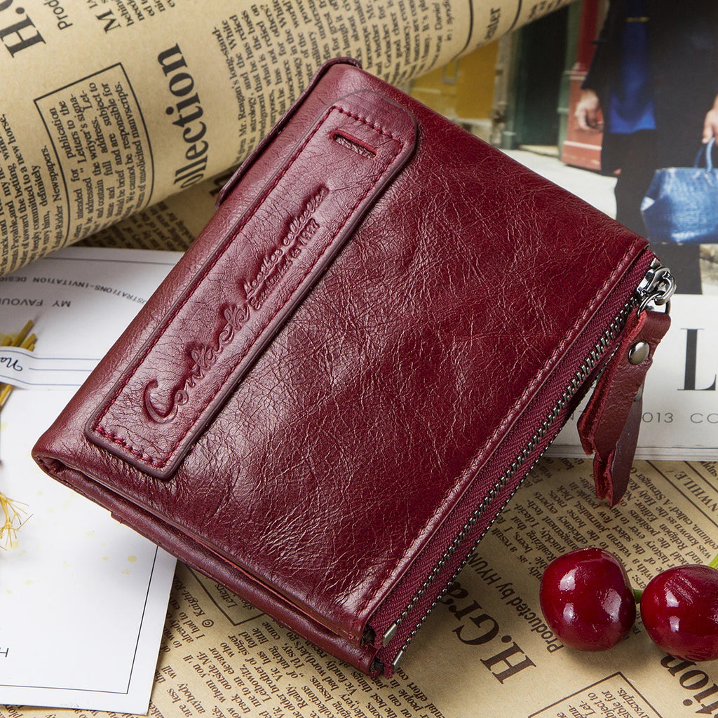 CONTACT'S Fashion Genuine Leather Women Wallet Bifold Card Holder Coin Purse Small Women's Purse Money Clip Men Pocket Wallets
