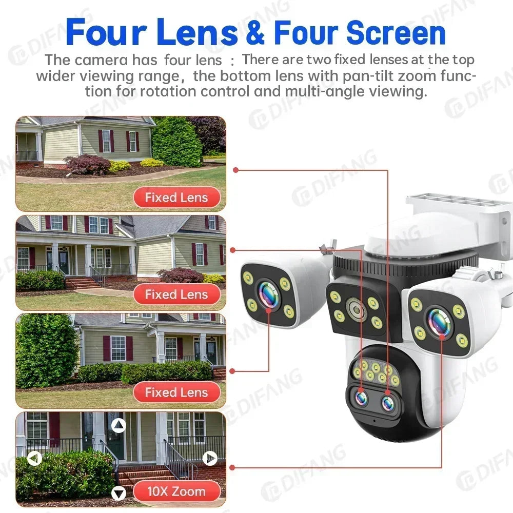 10K 20MP External IP Camera WiFi Surveillance Outdoor Four Lens PTZ 10X Optical Zoom CCTV Security Protection New