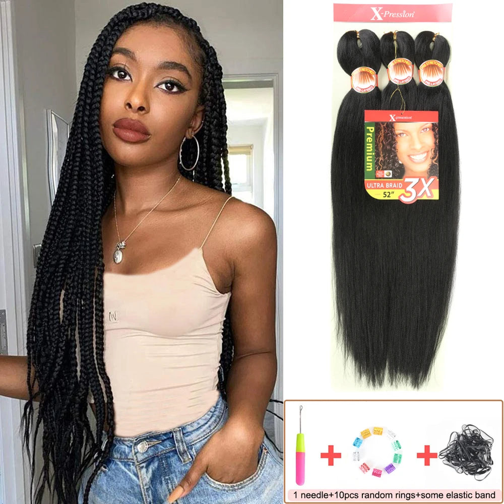 Braiding Hair Pre Stretched 26 Inch 3 Packs Yaki Braiding Hair For Braids Hot Water Setting Synthetic Crochet Hair Extensions