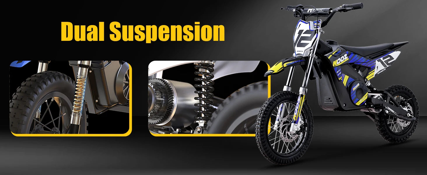 KOOZ HP112E 36V 1000W Electric Dirt Bike for Kids, 3 Speed Modes Teen Electric Motorcycle Up to 18 MPH & 15 Miles Long-Range