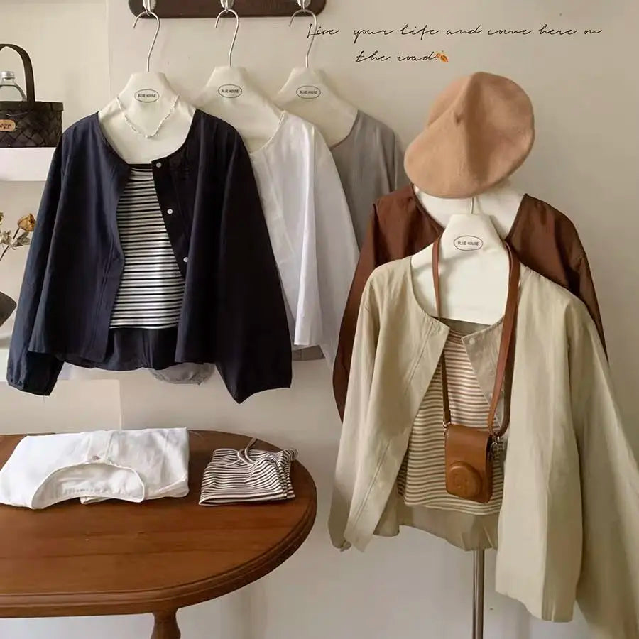 Fall Korean Sle Casual Long Sve irt Women's Versatile Artistic Outerwear round Ne Top Coat Women Loose Fit Commute S...