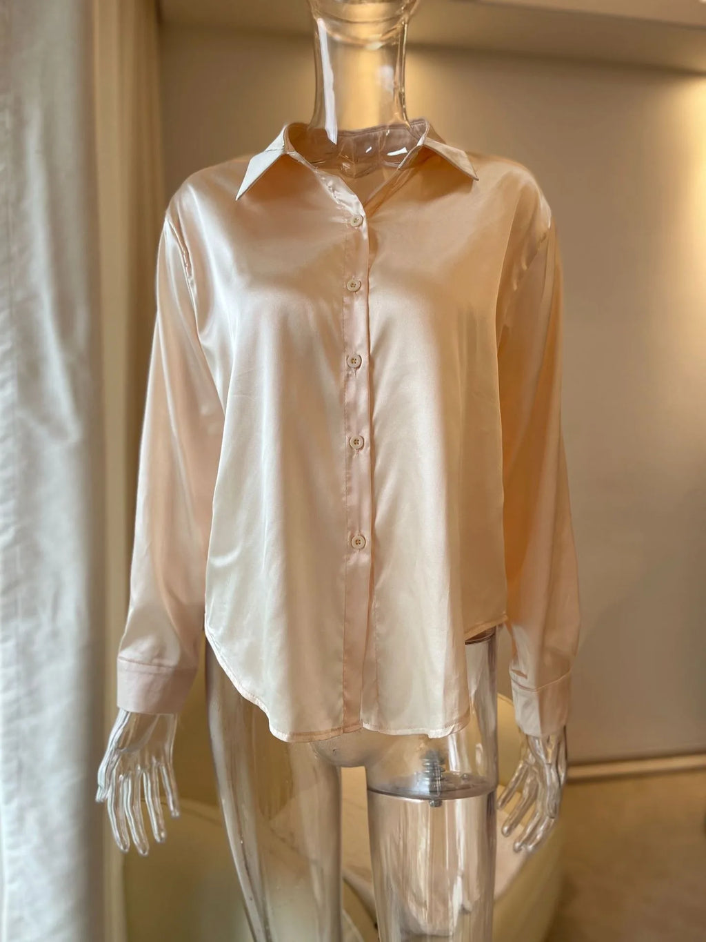 Elegant Women's Satin Shirt Blouse New Print V-neck Swing Neck Long-sleeved Solid Color Loose Shirt Casual Top Office Ladies