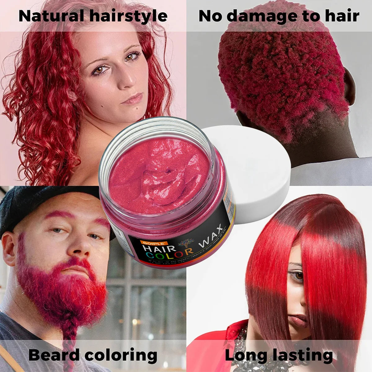Valentine's Day Hair Color Wax for Men & Women Hair Clay Fashion One-Time Temporary Styling Dye Cream Easy Wash Hair Beard Color