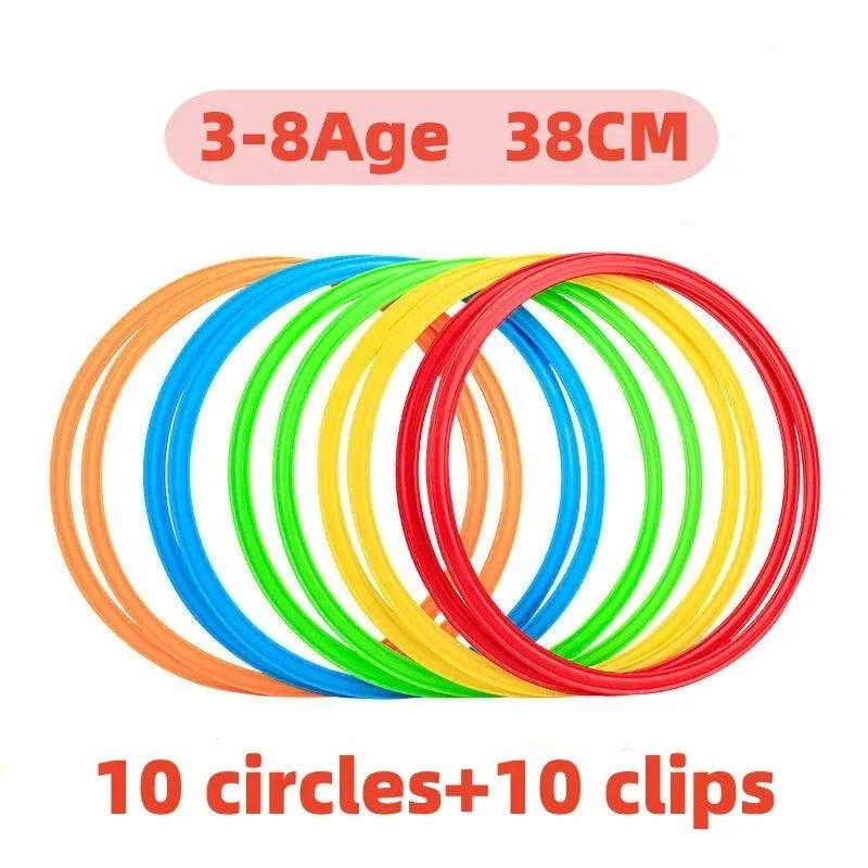 Outdoor Kids Funny Physical Training Sport Toys Lattice Jump Ring Set Game with 10 Hoops 10 Connectors for Park Play Boys Girls
